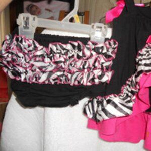 💚 2 pcs Black/Pink Girl Cotton Blend Swing Top Dress w/Ruffle Bloomers 24-36 M